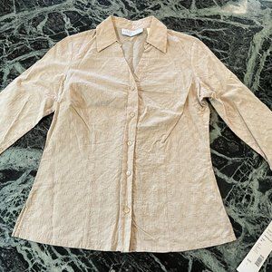 NWT First Issue women’s 3/4 sleeve button shirt Beige 100% Cotton size S $40